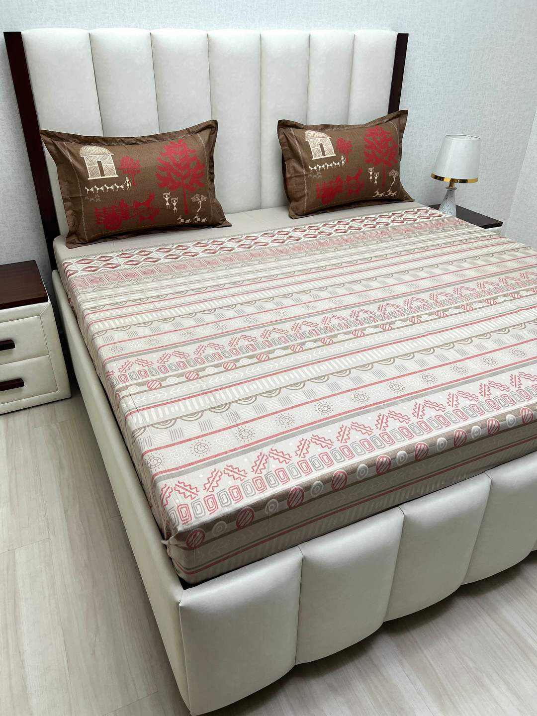 

Pure Decor Cotton King Size Double Bed Bedsheet With 2 Pillow Covers 2.74m X 2.74m, Brown