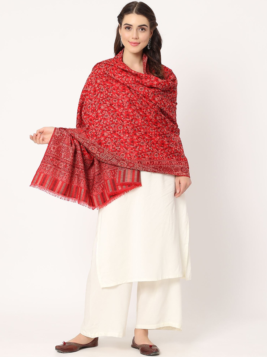 

Moda Chales Floral Woven Design Shawl, Red