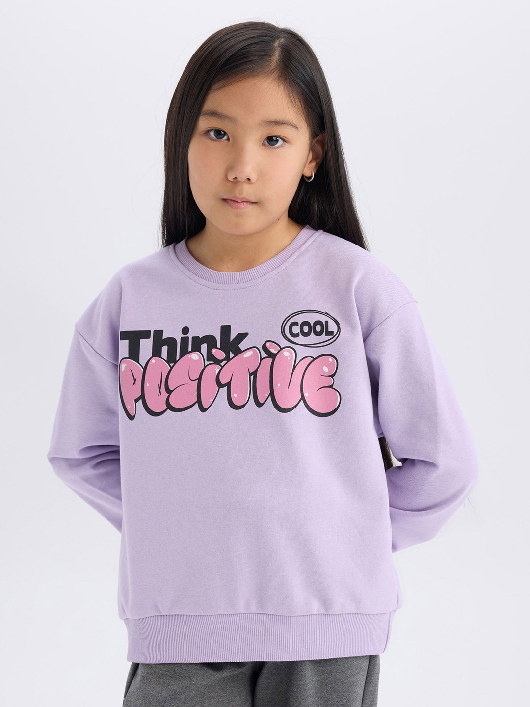 

DeFacto Girls Typography Printed Pullover, Purple