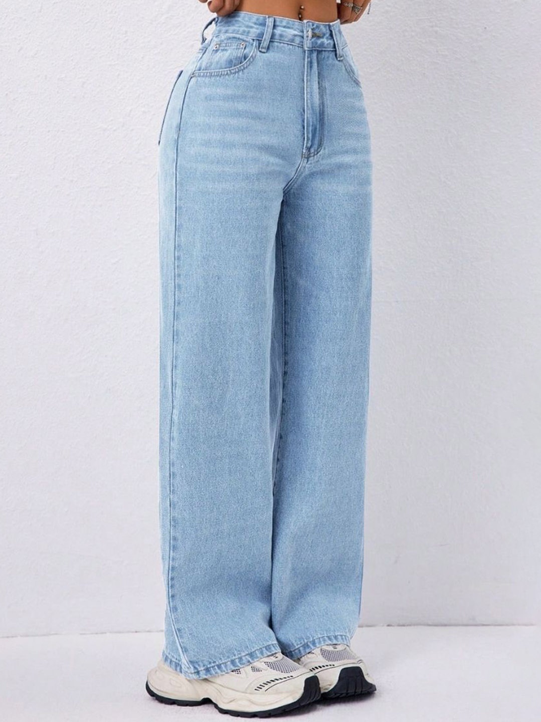 

NUCOUTHS Women Comfort Wide Leg Stretchable Jeans, Blue