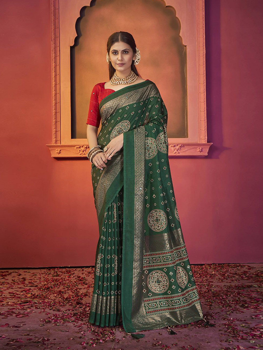 

Meena Bazaar Woven Design Saree, Green