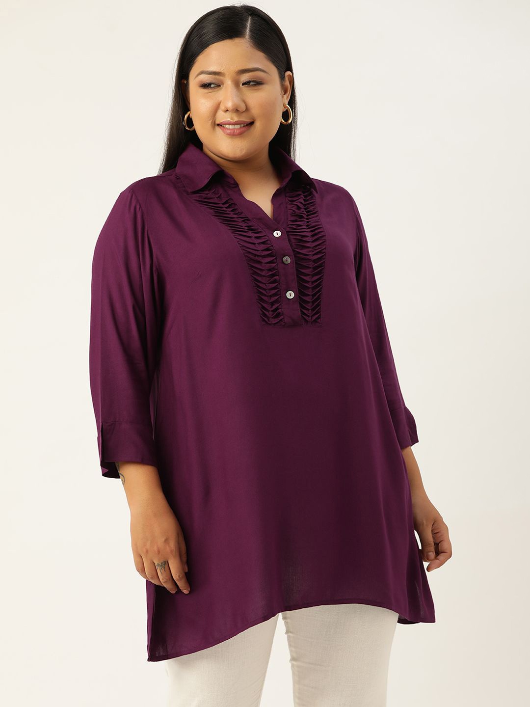 

theRebelinme Viscose Rayon Shirt Collar Tunic, Burgundy