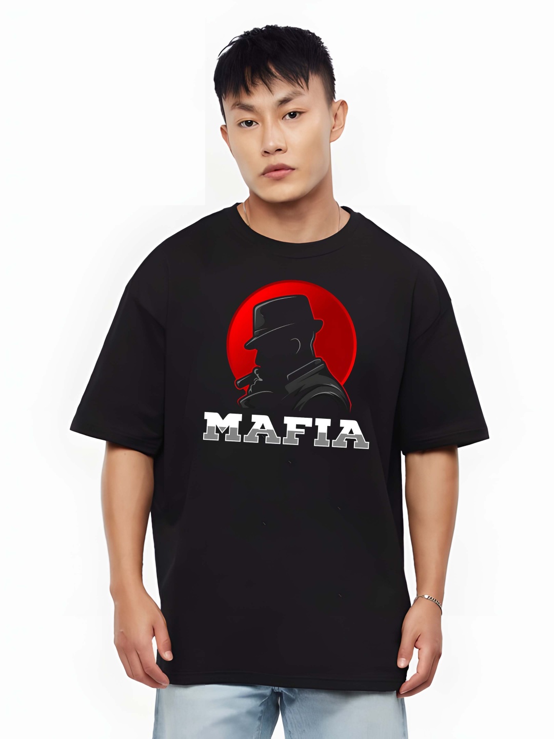 

BOWLIFESTYLE Men Drop-Shoulder Sleeves Pure Cotton T-shirt, Black