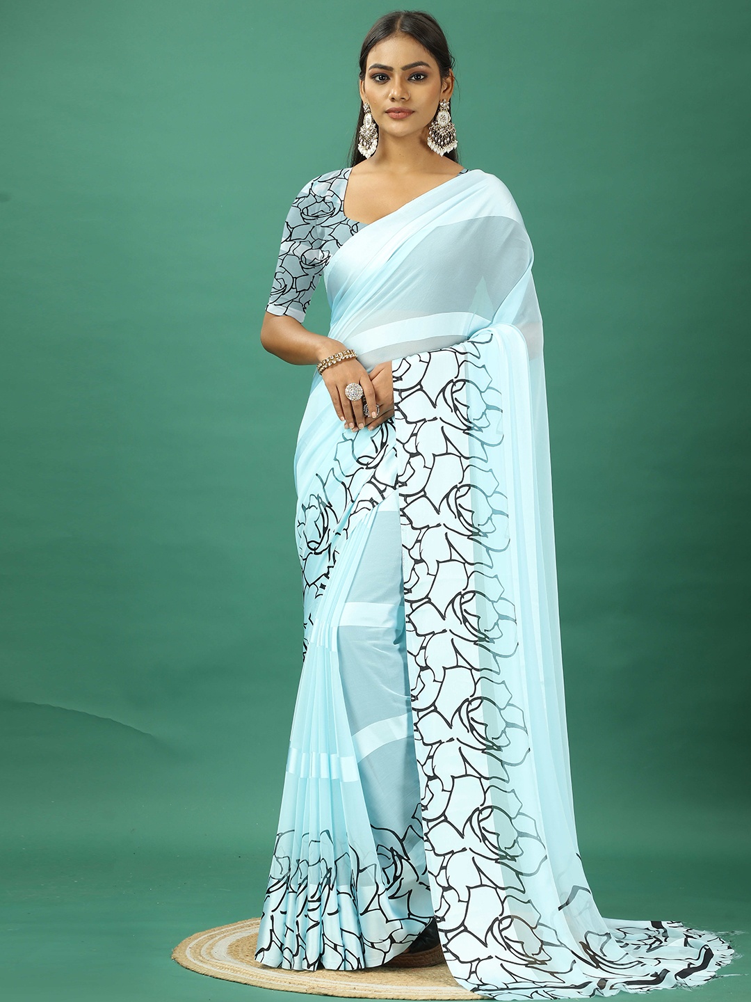 

NIRMAL CREATION Printed Satin Saree, Blue