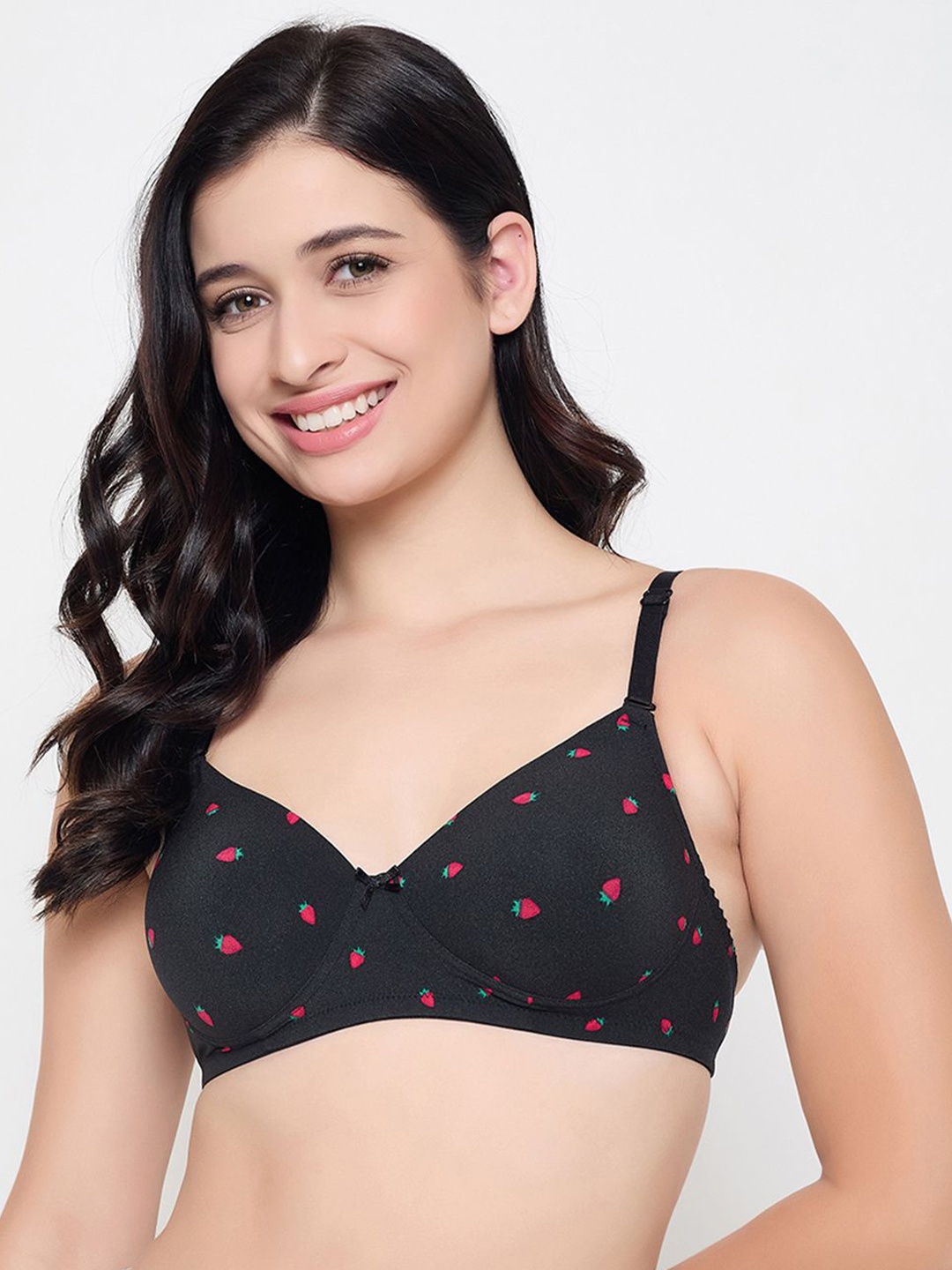 

Clovia Printed Full Coverage Lightly Padded T-shirt Bra, Black