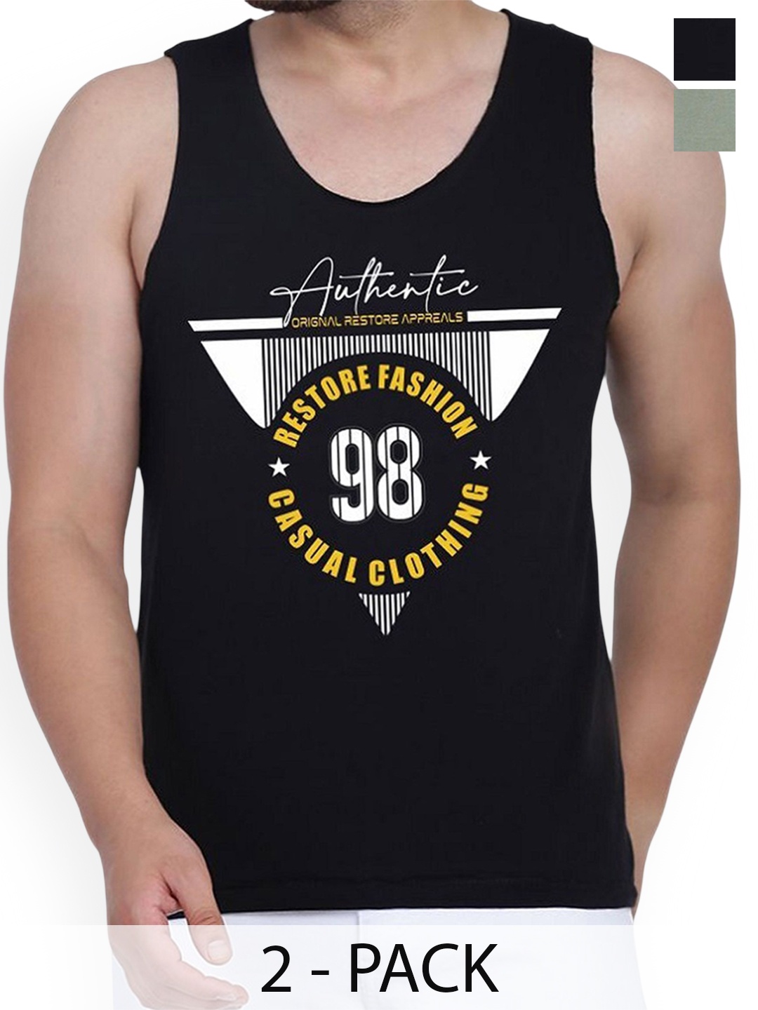 

WOOSTRO Men Pack Of 2 Printed Cotton Innerwear Gym Vests, Black