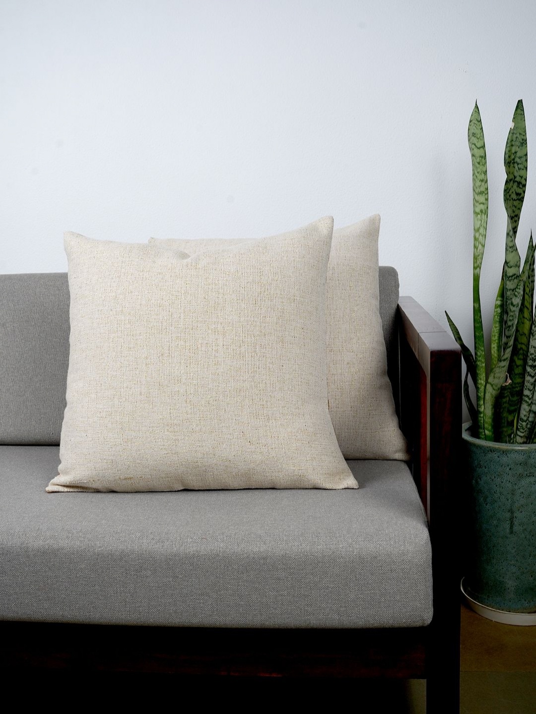 

Ratan Cart Off White And Mustard 2 Pieces Square Pure Cotton Cushion Covers