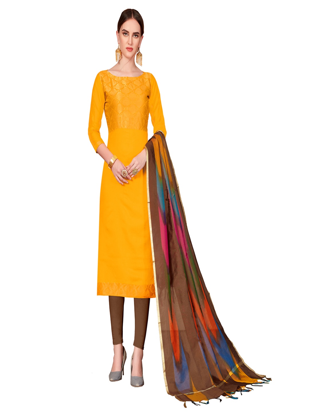 

HERE&NOW Geometric Woven Design Banarasi Silk Unstitched Dress Material, Yellow