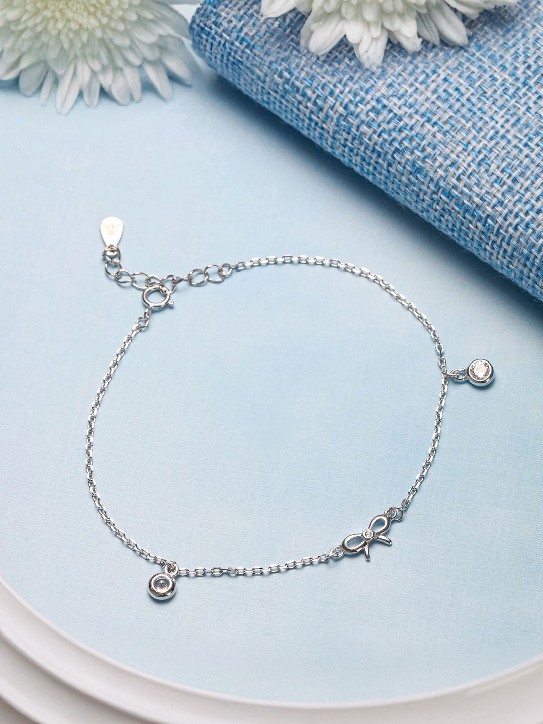 

SARAF SILVERETZ 925 Sterling Silver-Plated American Diamond Charm Bracelet