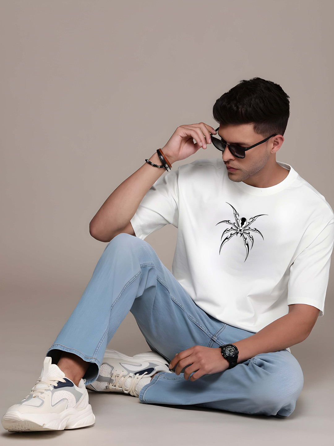 

Krimmple Men Graphic Printed Round Neck Pure Cotton Oversized T-shirt, White