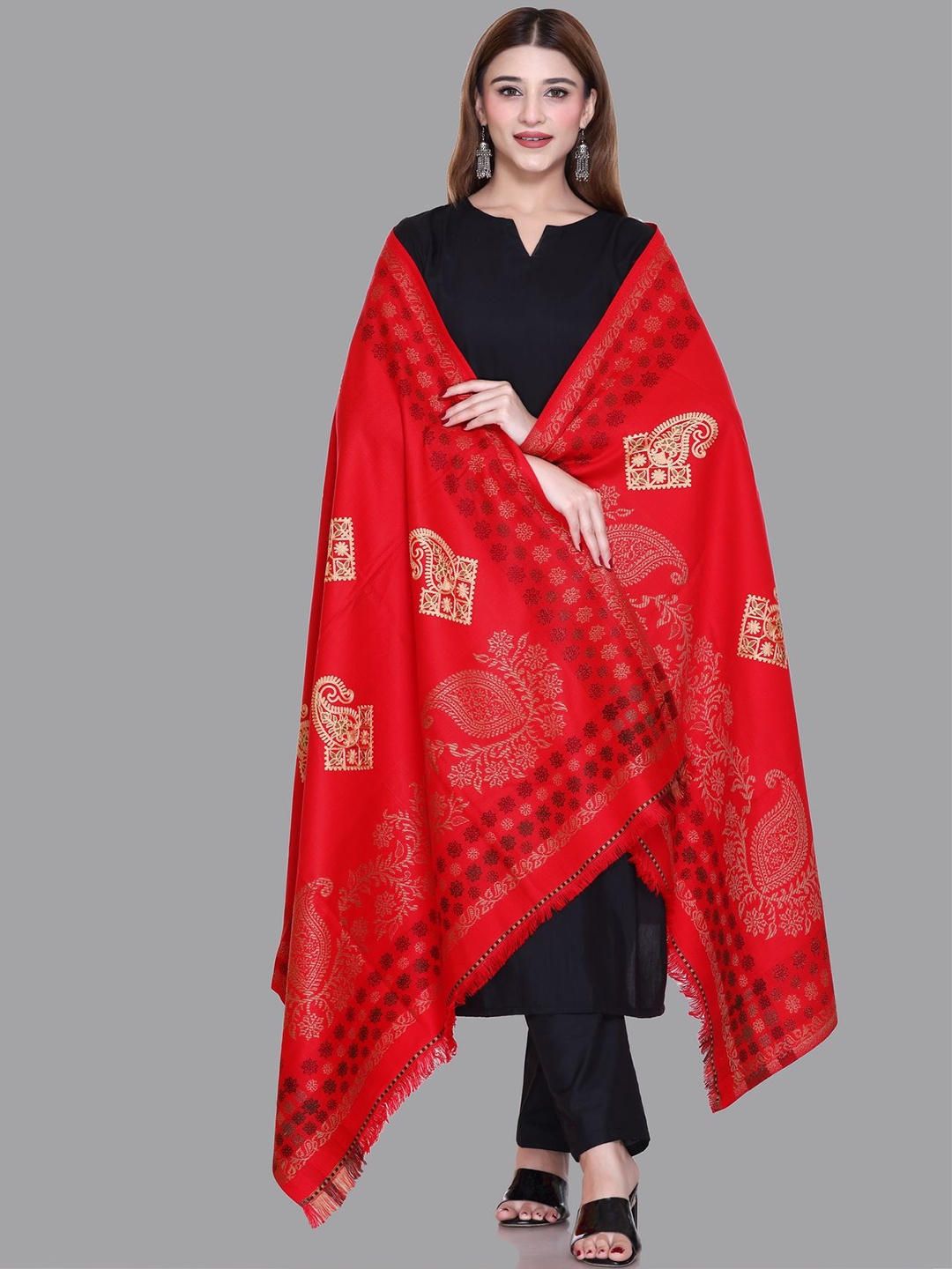 

Tones-N-Shades Ethnic Motifs Printed Shawl, Red