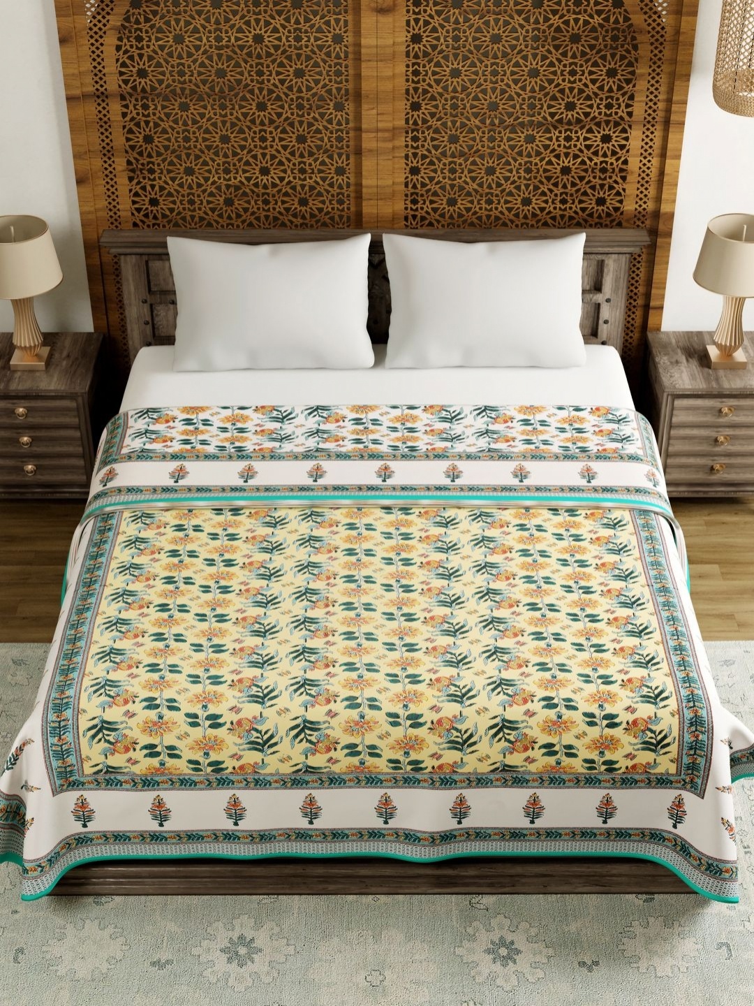 

Myntra Elegant Homes Green & White Ethnic Motifs Cotton 150 GSM Double Bed Dohar
