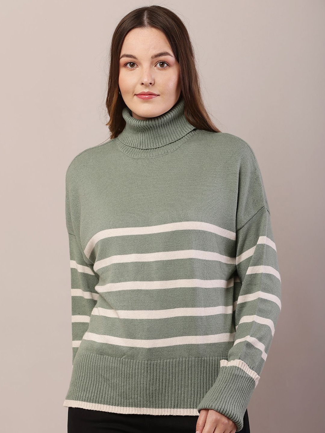 

NoBarr Women Striped Pullover, Green