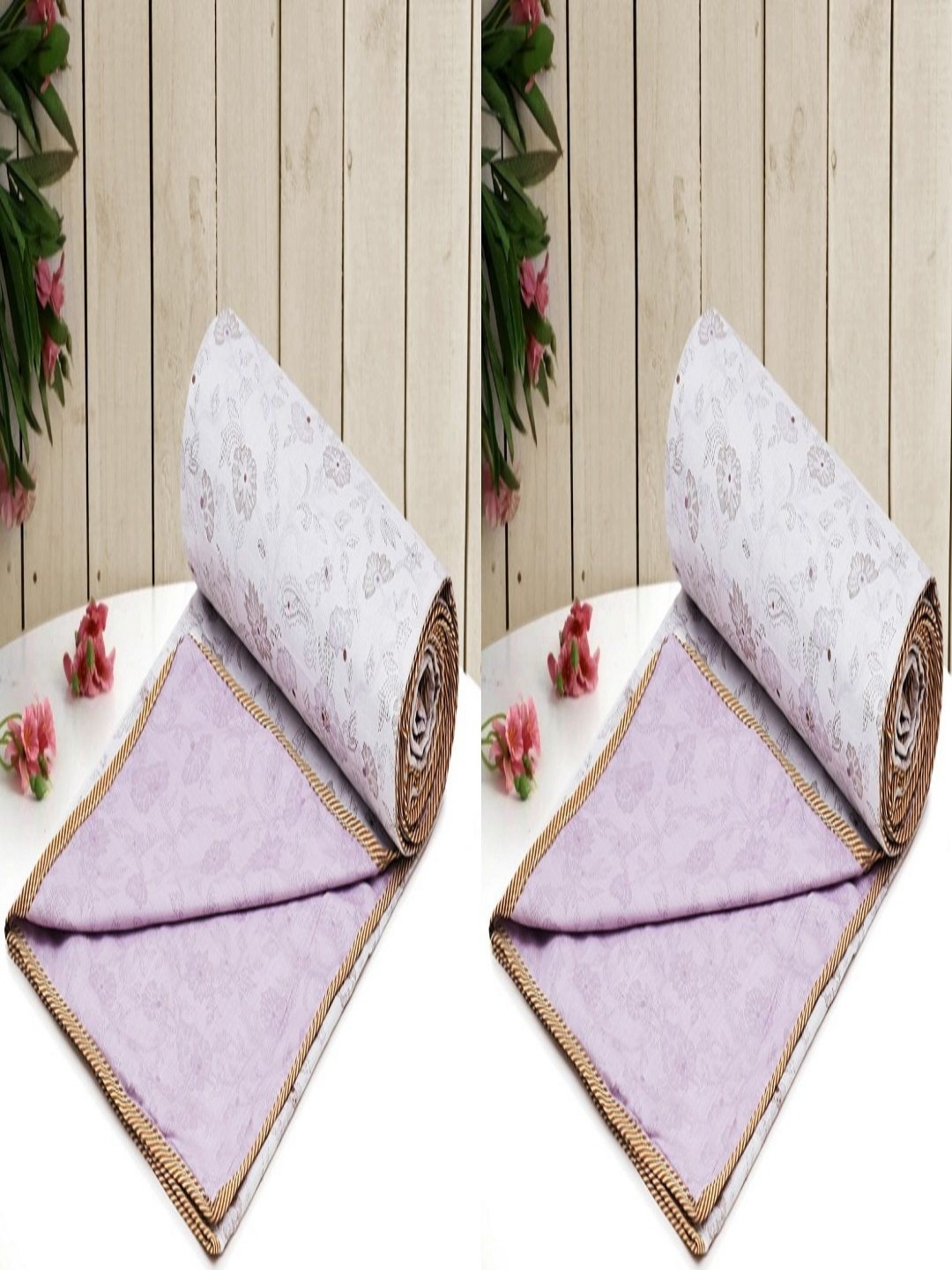 

Myntra Elegant Homes Pink & Grey 2 Pieces Floral Cotton AC Room 150 GSM Single Bed Dohars