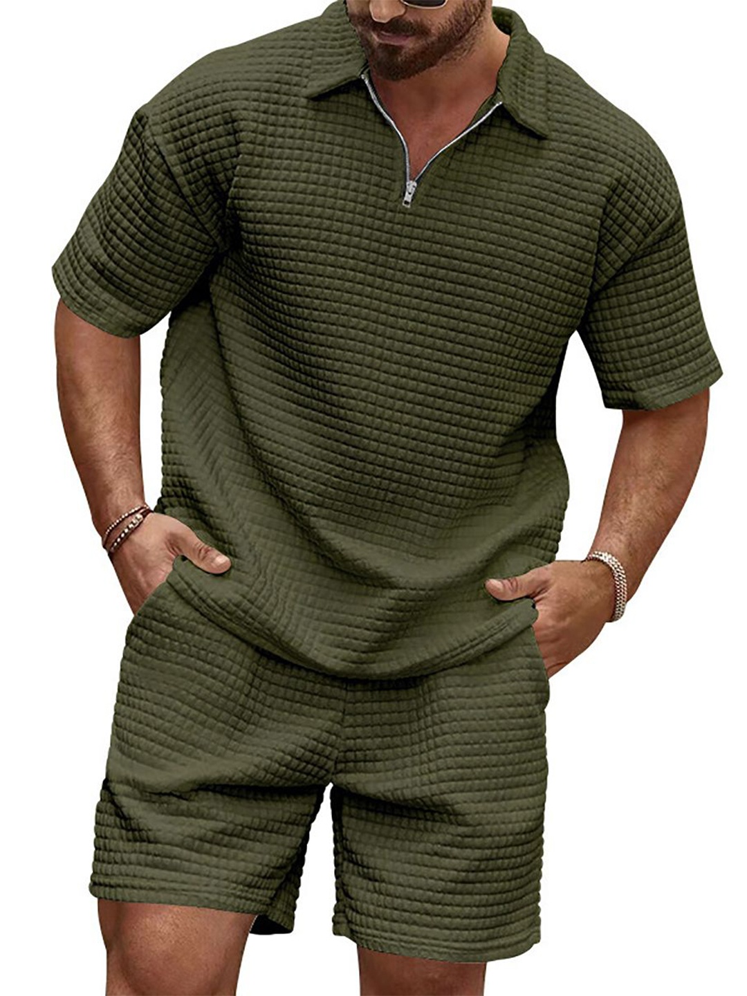 

StyleCast x Revolte Polo Collar T-shirt And Shorts, Green