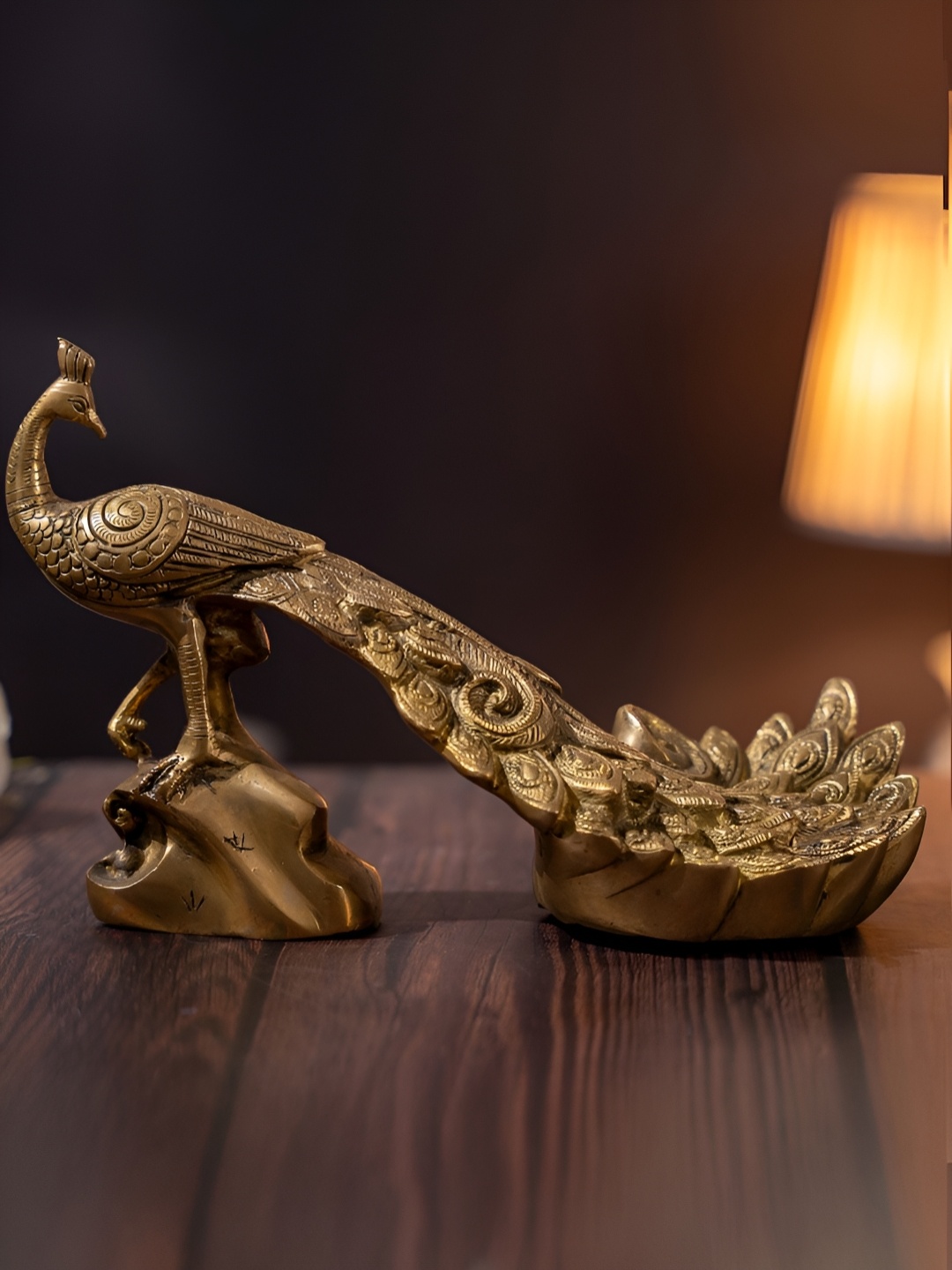 

The Advitya Gold-Toned Peacock Birds And Animals Figurine Showpiece