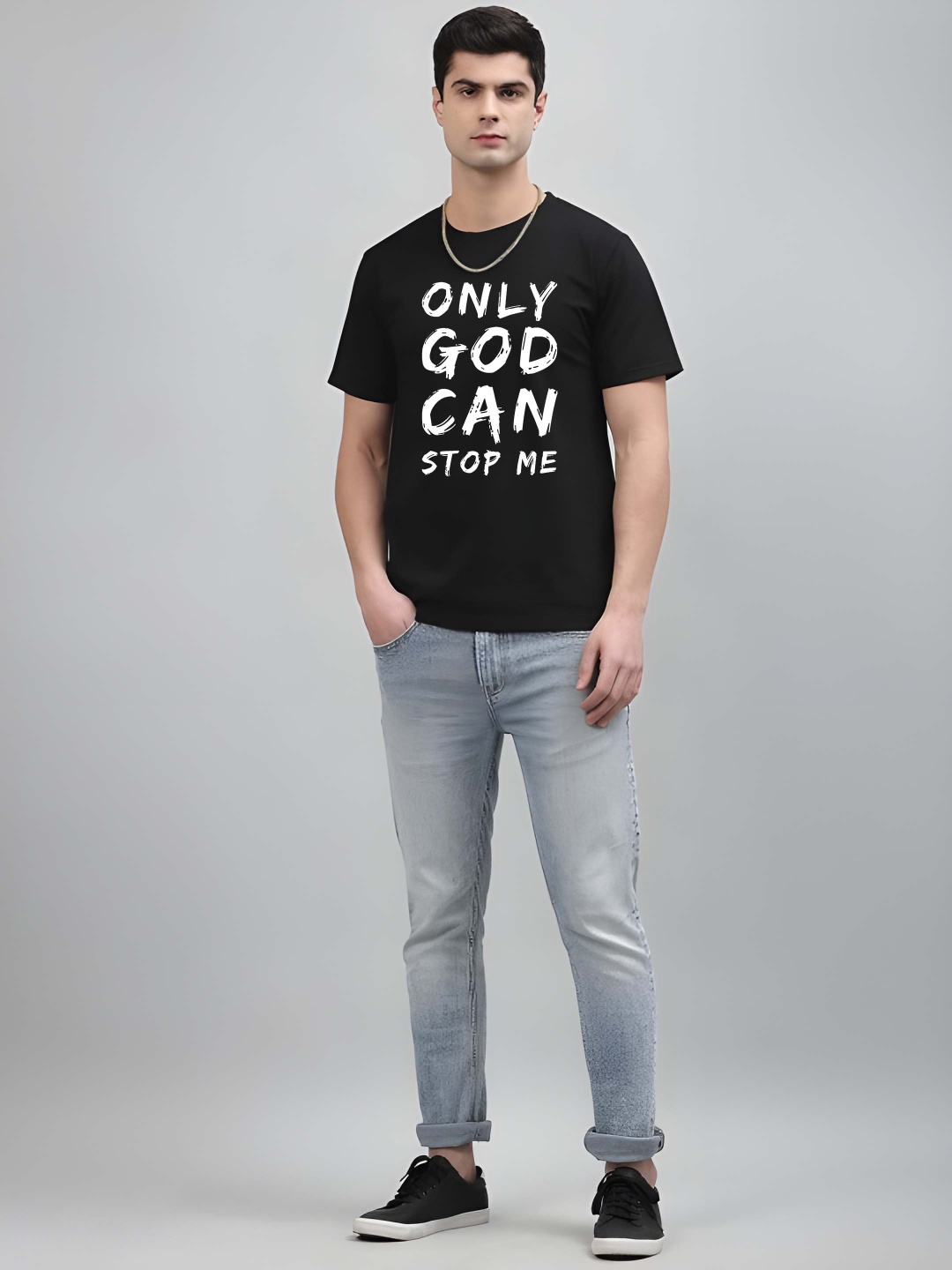 

Krimmple Men Typography Printed Round Neck Pure Cotton T-shirt, Black