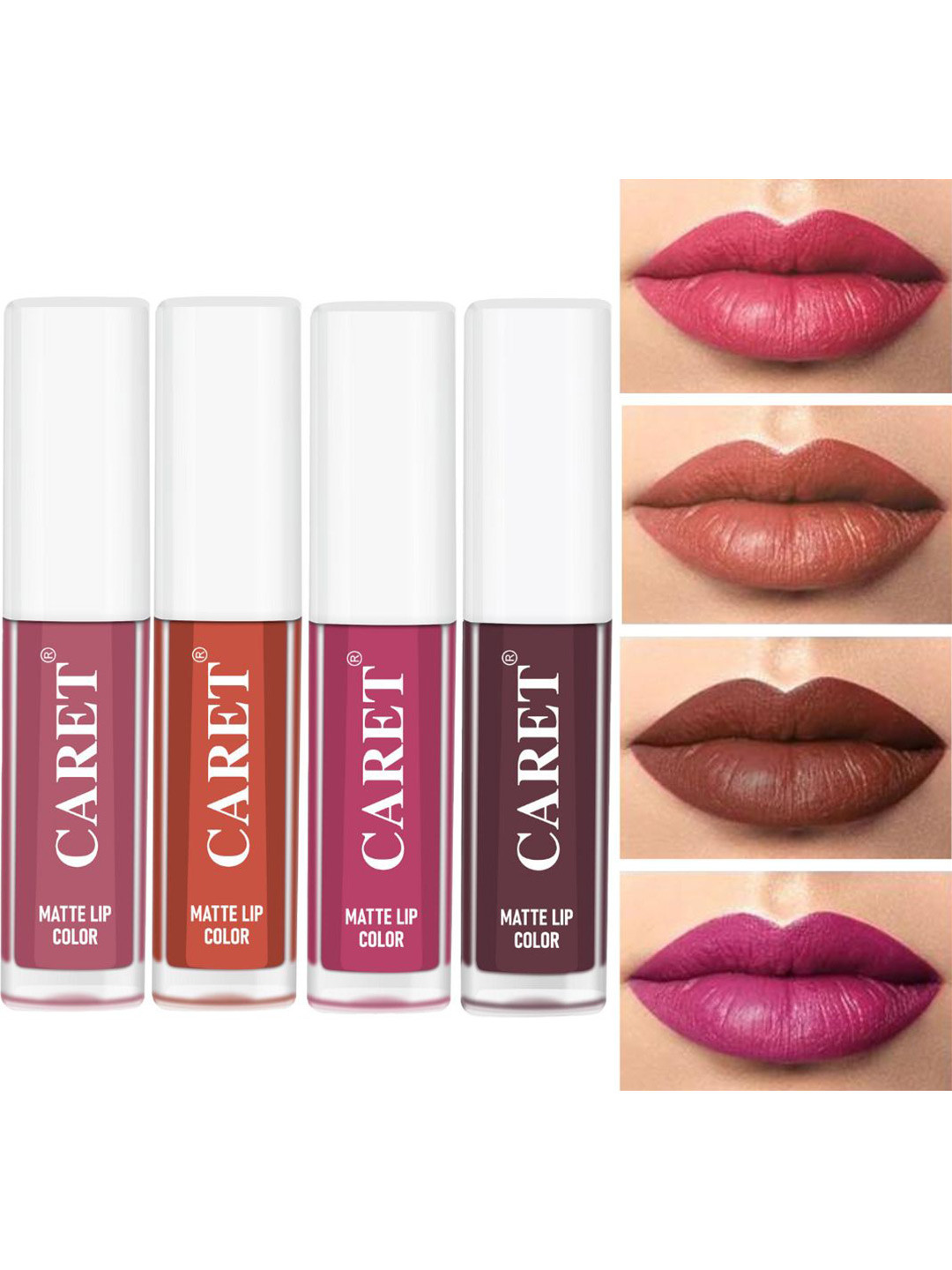 

CARET ORGANIC Set Of 4 Super-Pigmented Liquid Matte Lipsticks - 2 ml Each -2-6-8-7, Pink