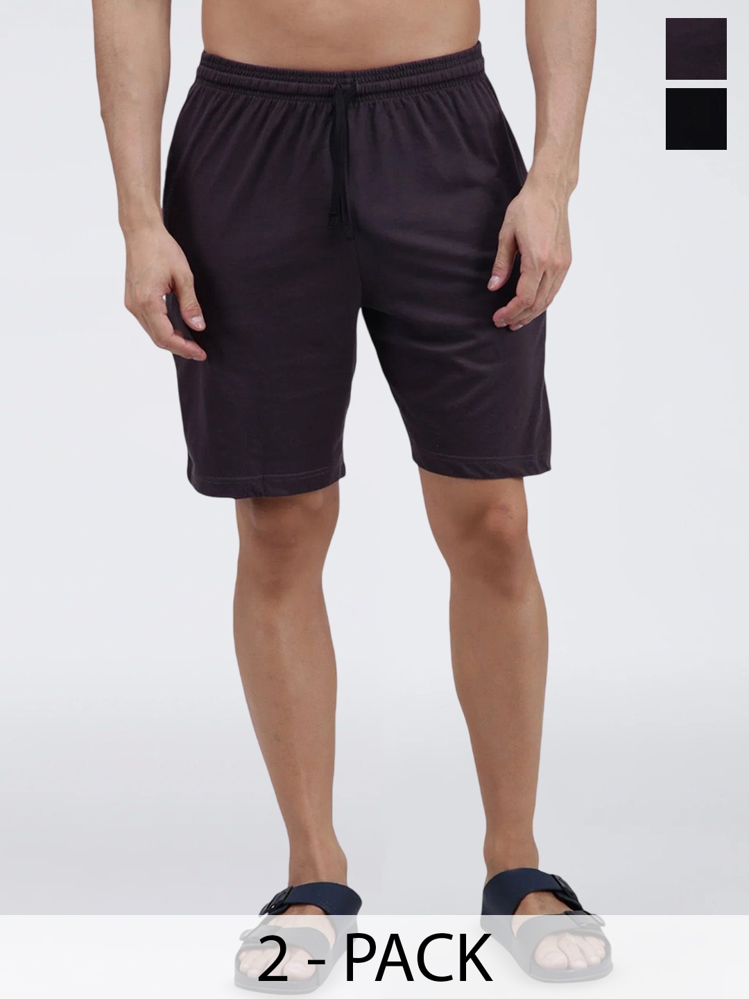 

AMUL COMFY Men Pack of 2 Cotton Shorts, Black