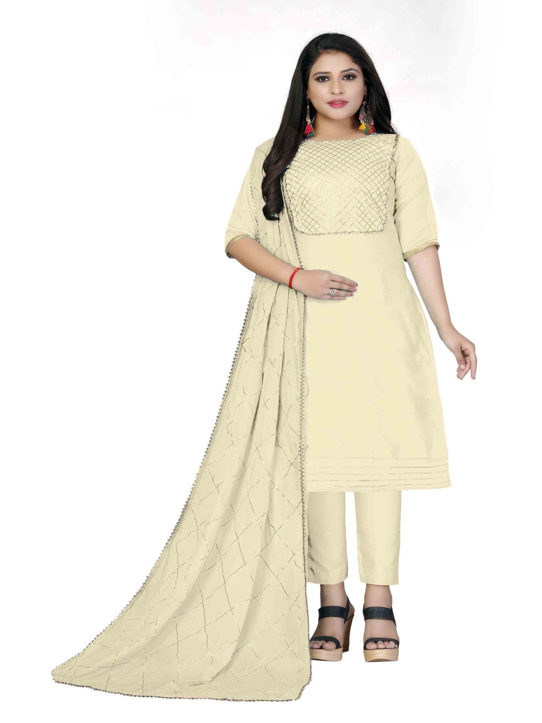 

HERE&NOW Gotta Patti Unstitched Dress Material, Cream