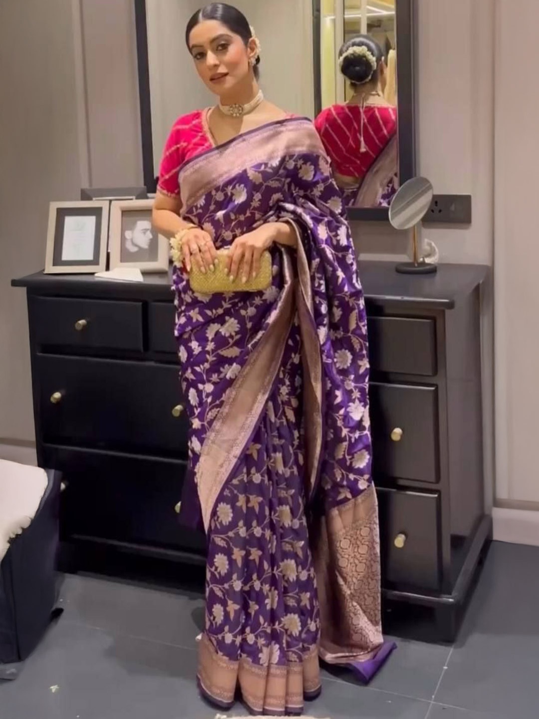 

bansari textiles Woven Design Zari Banarasi Saree, Purple