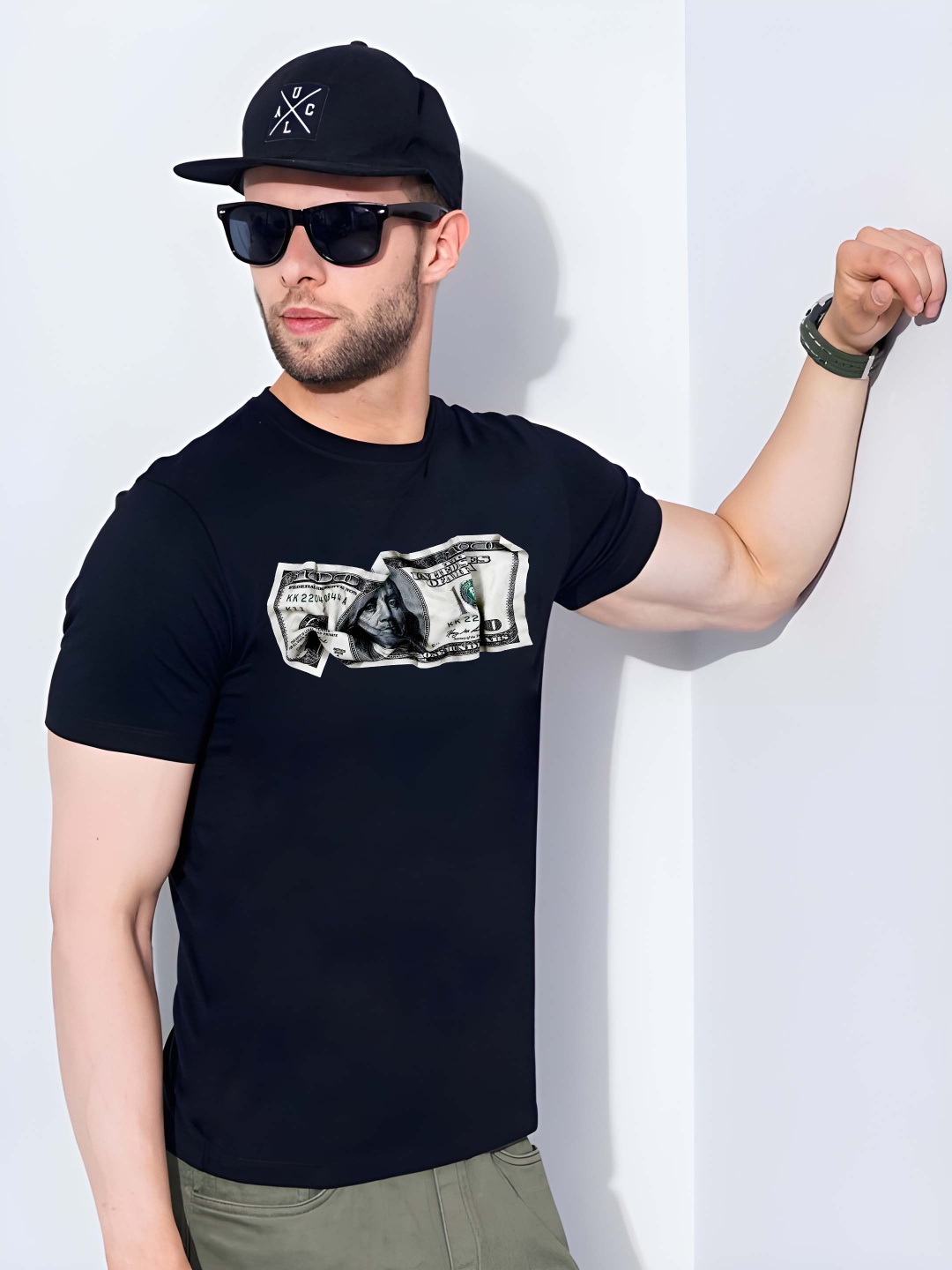 

Krimmple Men Pure Cotton T-shirt, Black