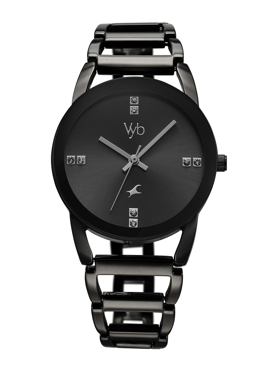 

Fastrack Vyb Striker Women Embellished Dial & Reset Time Analogue Watch FV60067QM01, Black