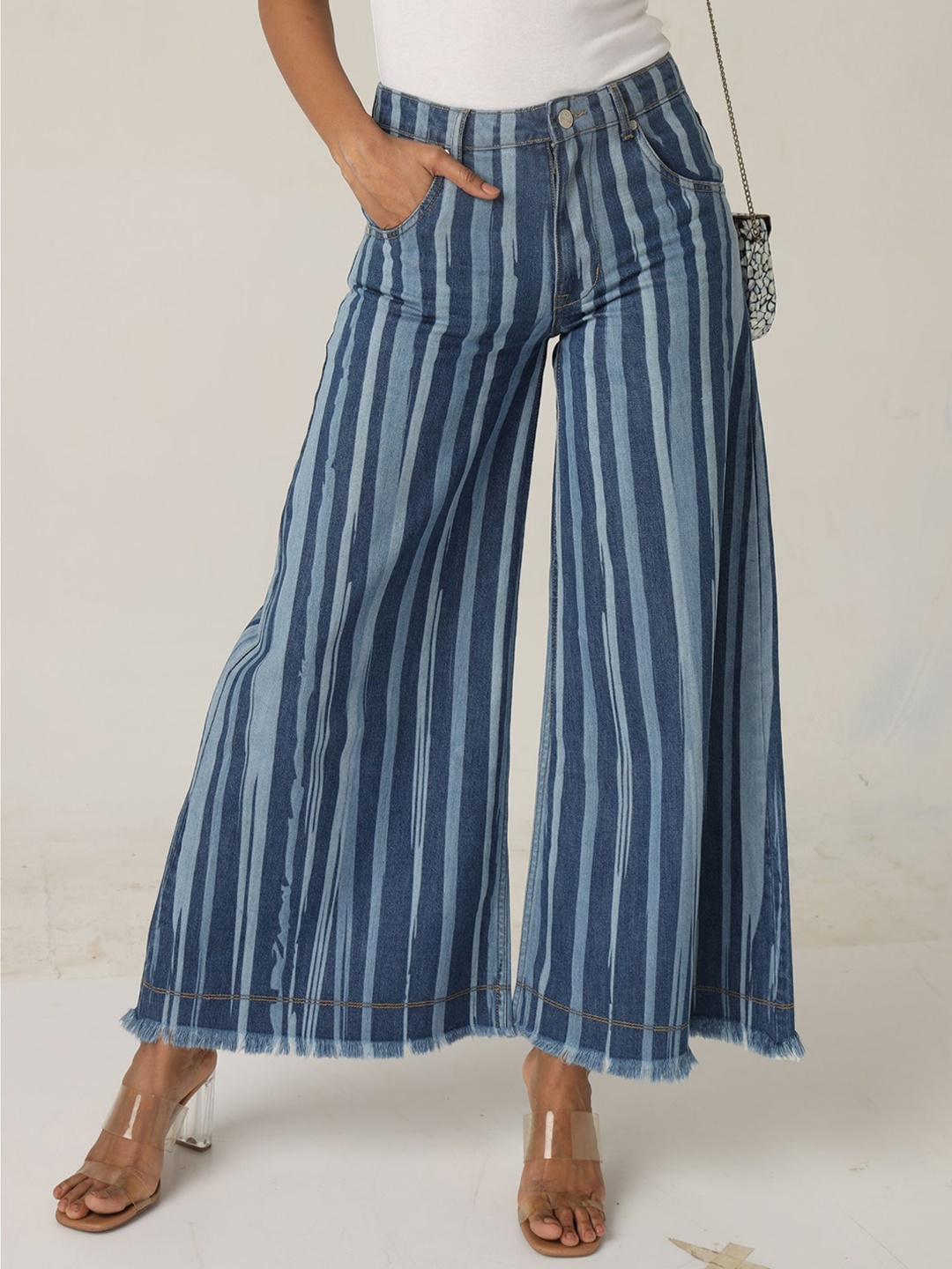 

DAYER Women Wide Leg High-Rise Jeans, Blue