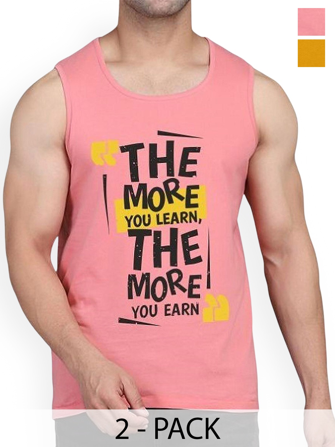 

WOOSTRO Pack Of 2 Printed Cotton Gym Vests RS26 CMB (MORE MUSTARD) (MORE PEACH)