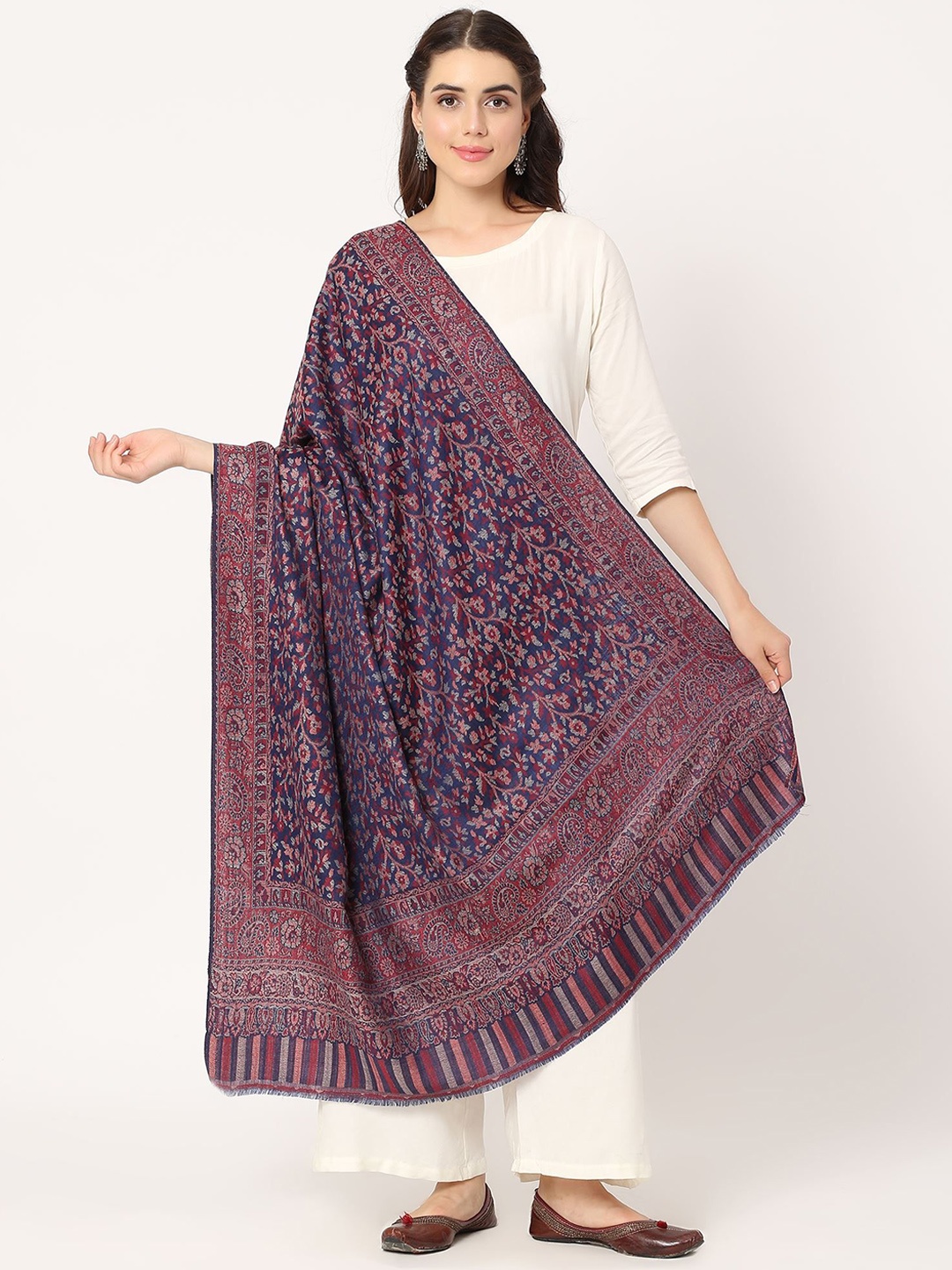 

Moda Chales Floral Woven Design Shawl, Blue