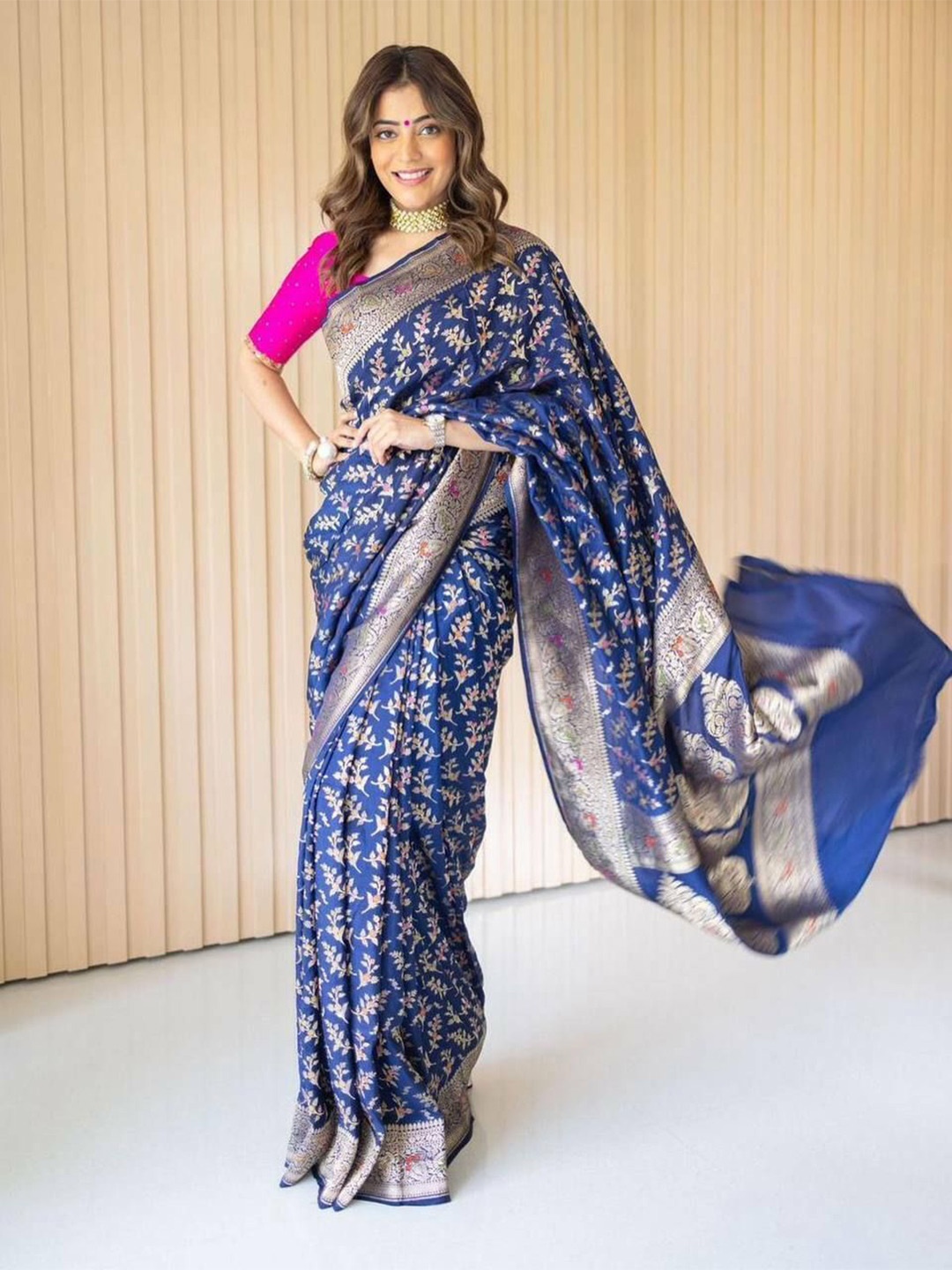 

bansari textiles Woven Design Zari Kanjeevaram Saree, Blue