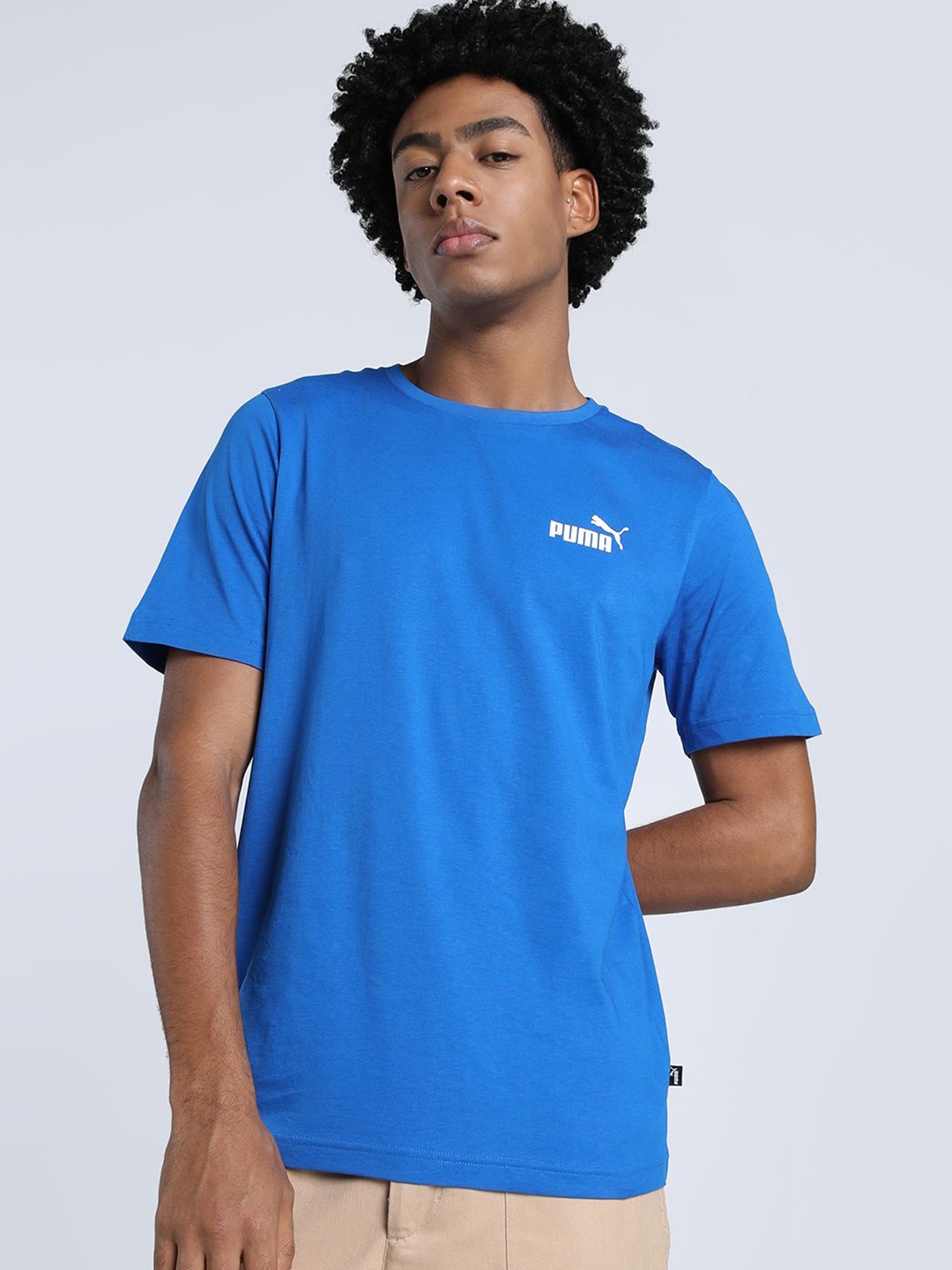 

Puma Ess Small Brand Logo Printed Pure Cotton Short Sleeve T-Shirt, Blue