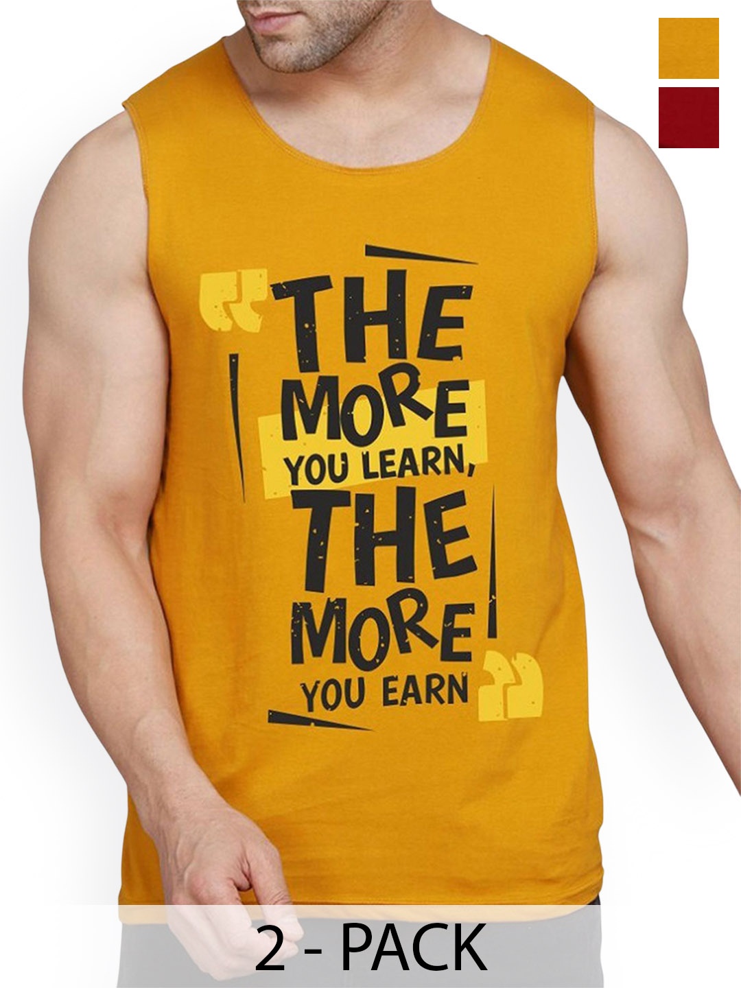 

WOOSTRO Pack Of 2 Printed Combed Cotton Gym Vest RS26 CMB (HARD MAROON) (MORE MUSTARD)