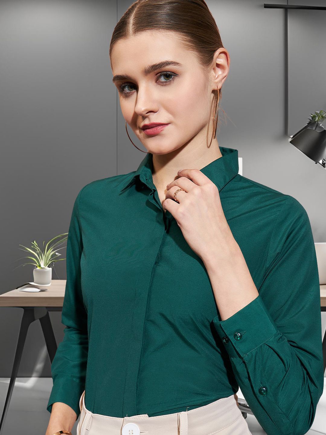

DressBerry Women Slim Fit Opaque Casual Shirt, Green
