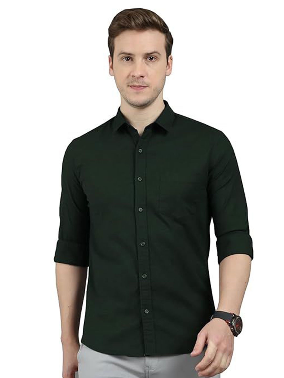 

BAESD Men Standard Slim Fit Opaque Casual Shirt, Olive