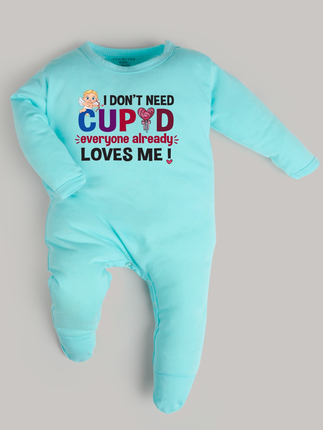 

FFLIRTYGO Infants Valentine Day Printed Cotton Sleepsuit, Turquoise blue