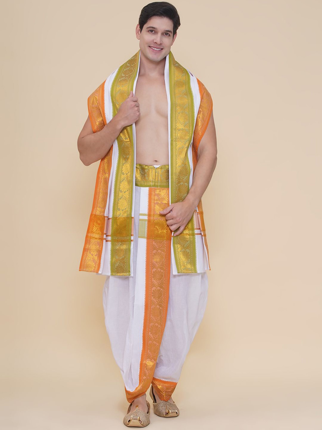 

Sethukrishna Mens Cotton Jacquard Border Dhoti, White