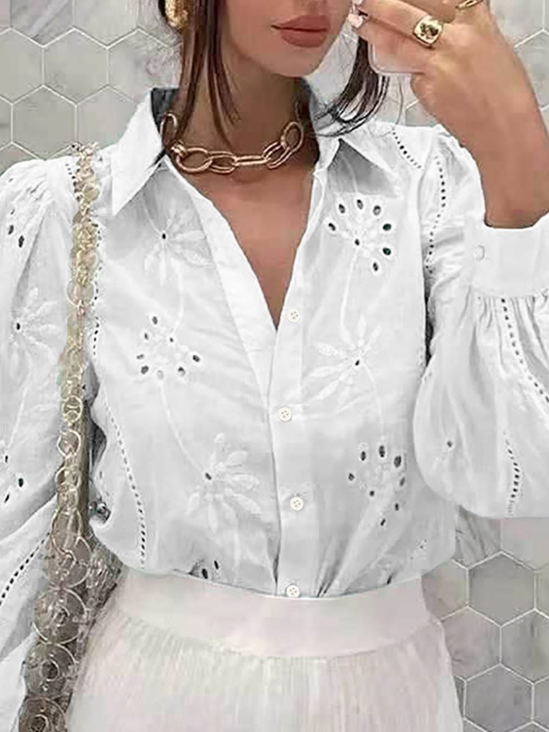 

StyleCast x Revolte Women Spread Collar Textured Casual Shirt, White