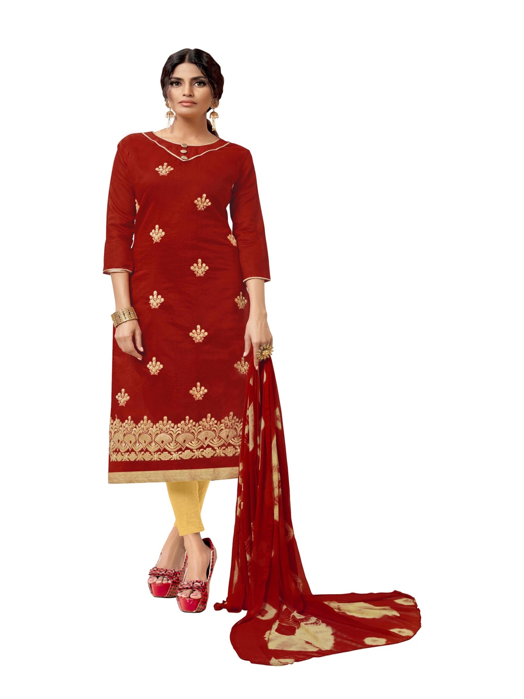 

HERE&NOW Embroidered Unstitched Dress Material, Red