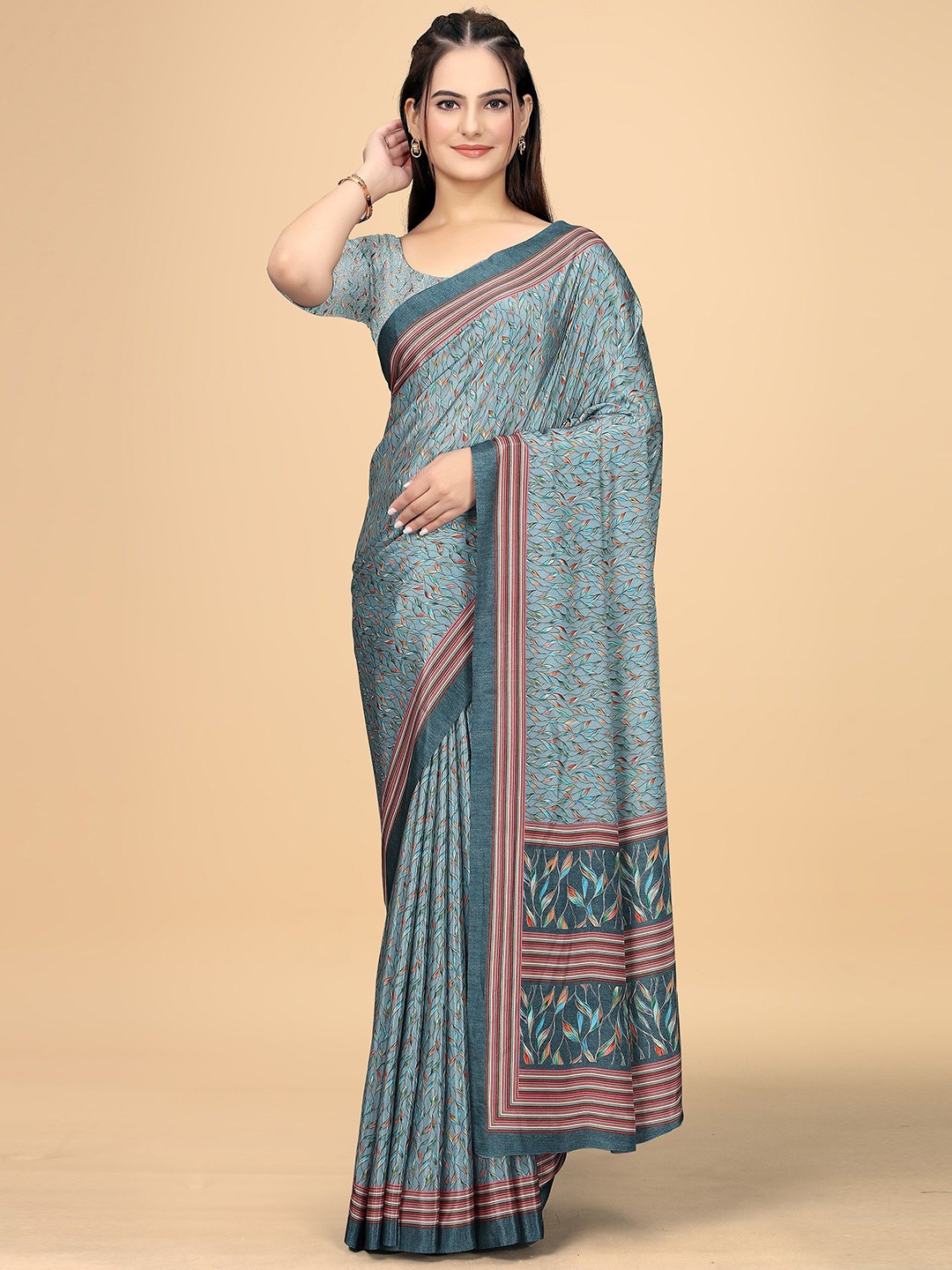 

K 5 Fashion Floral Pure Crepe Saree, Sea green