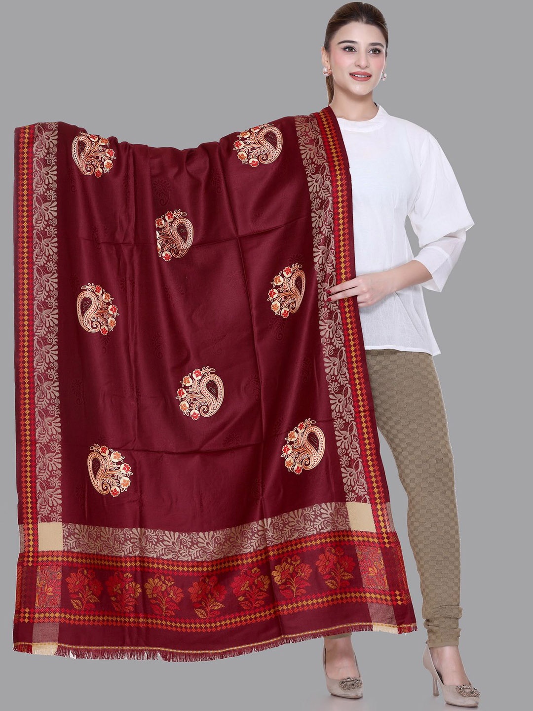 

Tones-N-Shades Ethnic Motifs Printed Shawl, Maroon