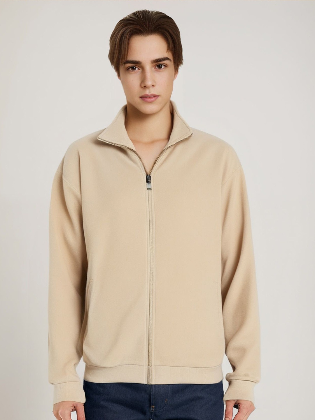 

StyleCast x Revolte Men Mock Collar Sweatshirt, Beige