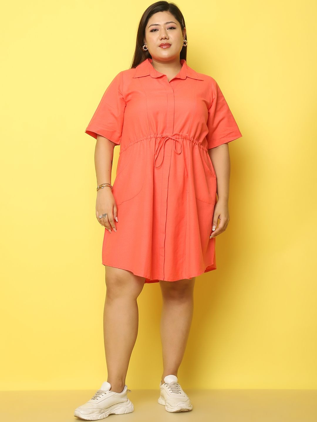 

theRebelinme Linen A-Line Midi Dress, Coral