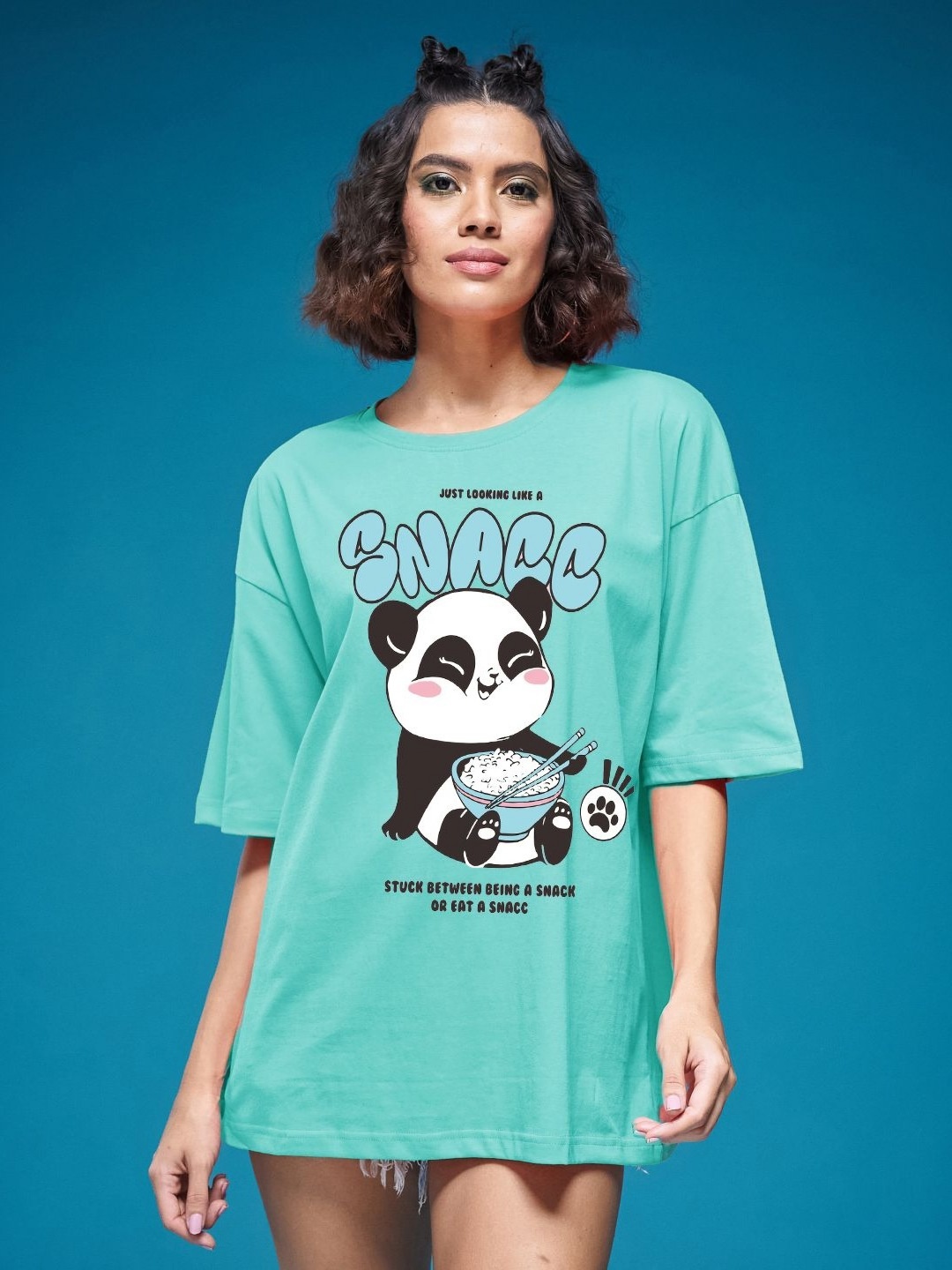 

SMARTEES Women Graphic Printed Round Neck Cotton Oversized T-shirt, Sea green