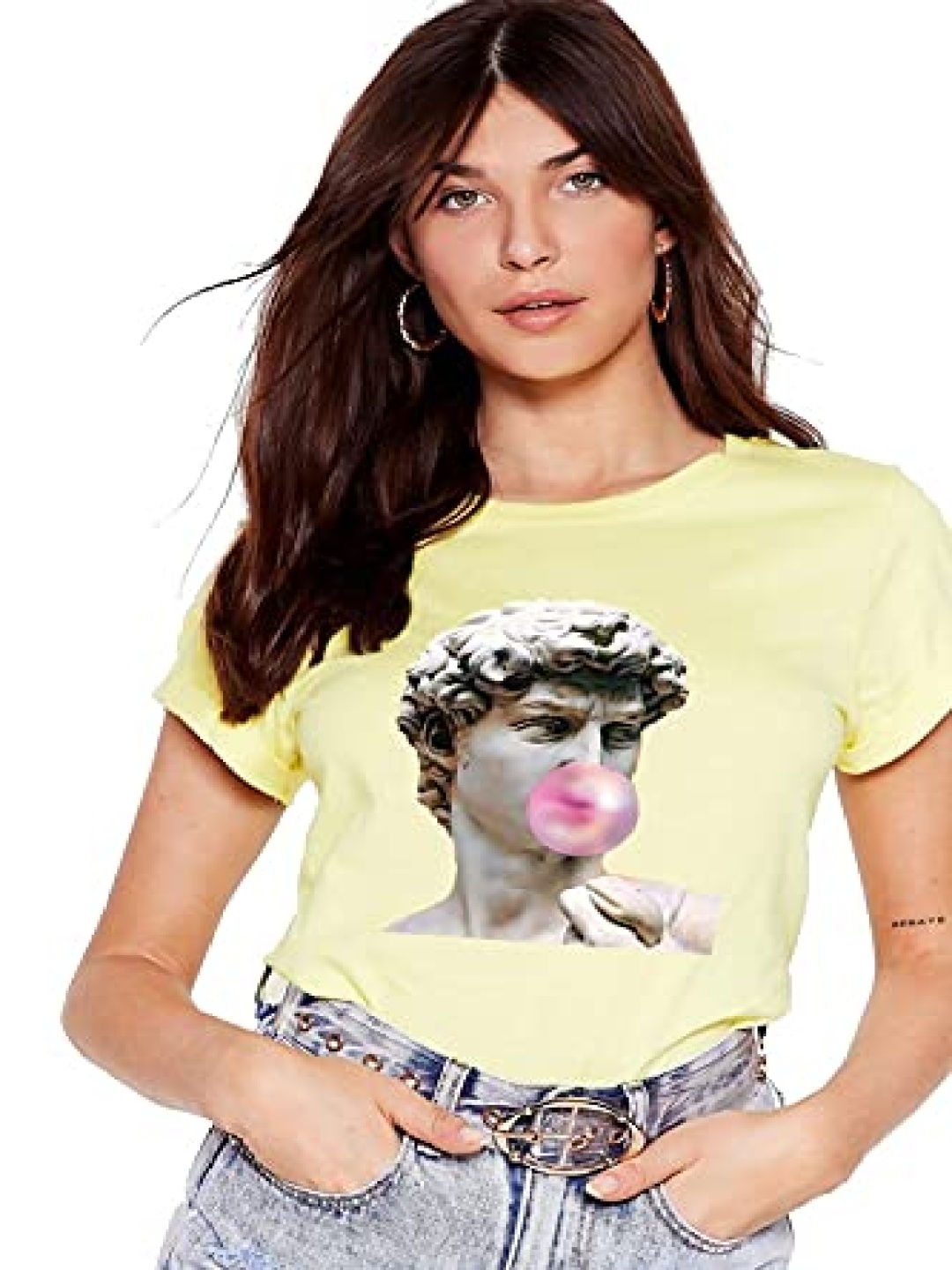 

VLAM Women Printed Monochrome Pockets T-shirt, Yellow