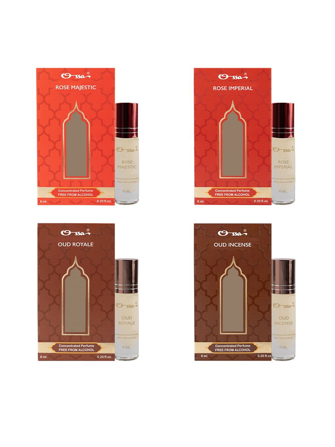 

Ossa Set Of 4 Rose Majestic, Rose Imperial, Oud Royale & Oud Incense Attar - 6 ml Each, White