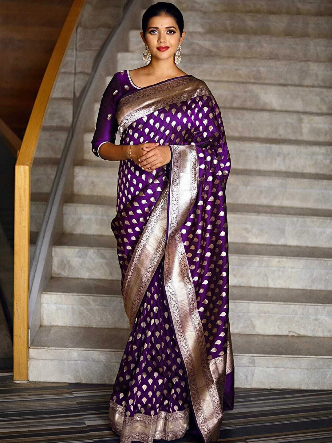 

bansari textiles Woven Design Zari Art Silk Banarasi Saree, Purple