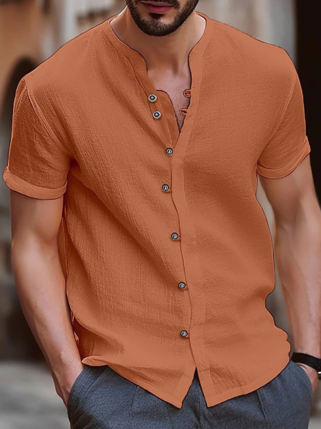 

StyleCast x Revolte Men Opaque Casual Shirt, Orange