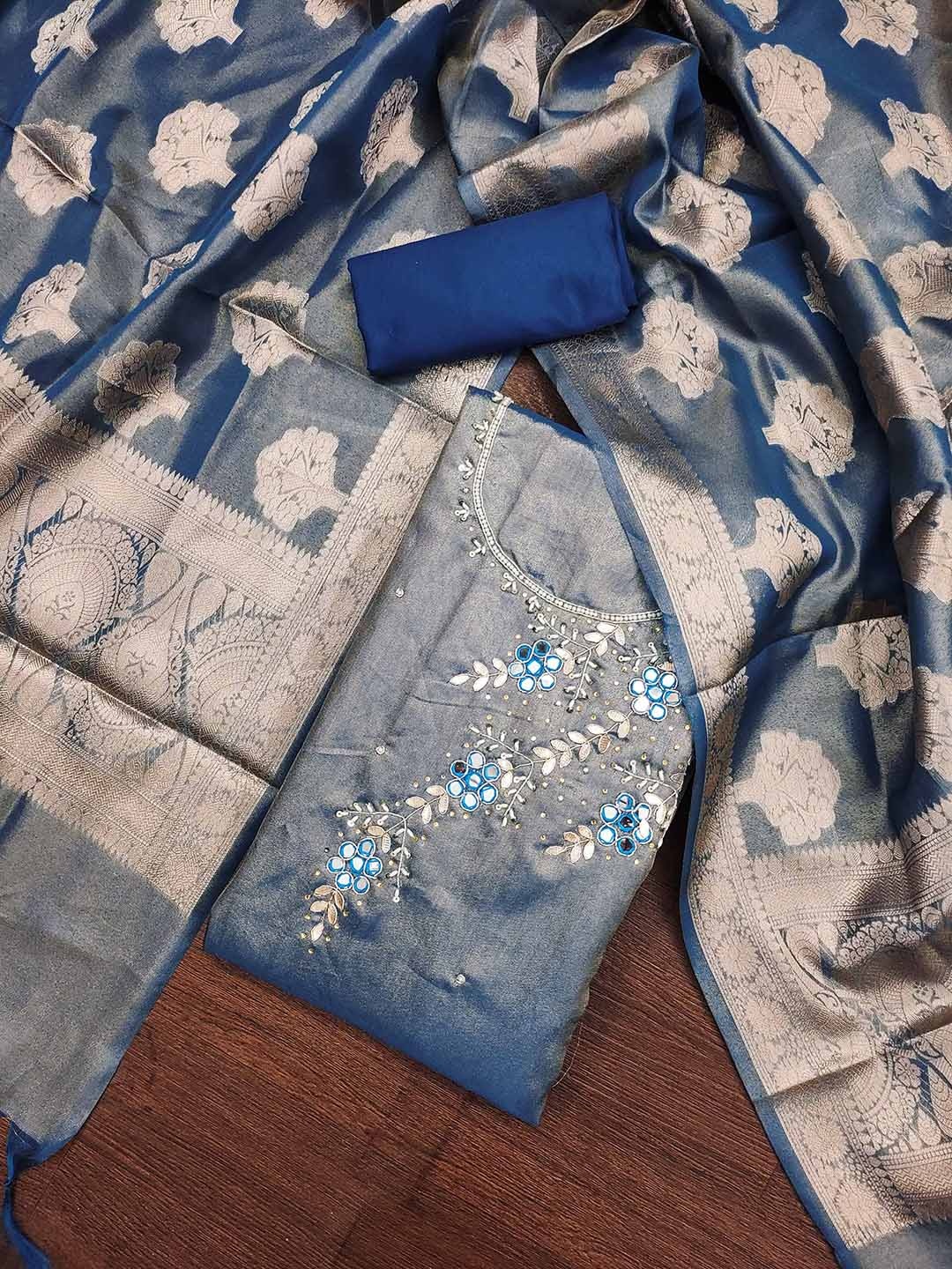 

Blissta Floral embroidered Gotta Patti Unstitched Dress Material, Blue