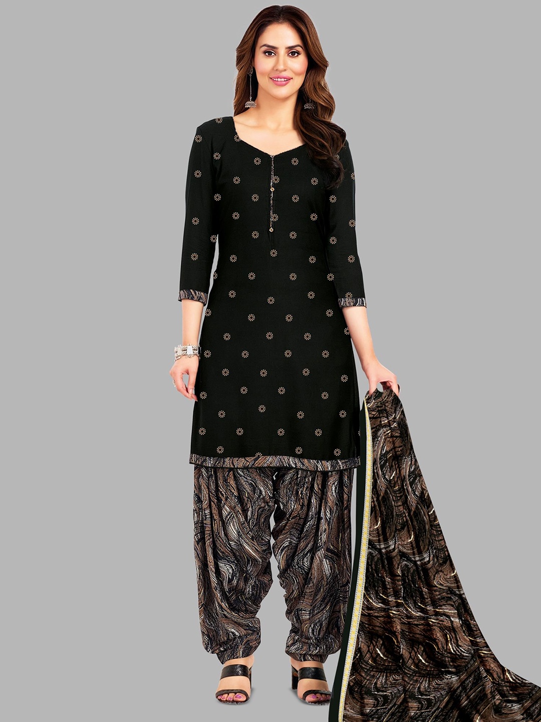 

shree jeenmata collection Printed Pure Cotton Unstitched Dress Material, Black